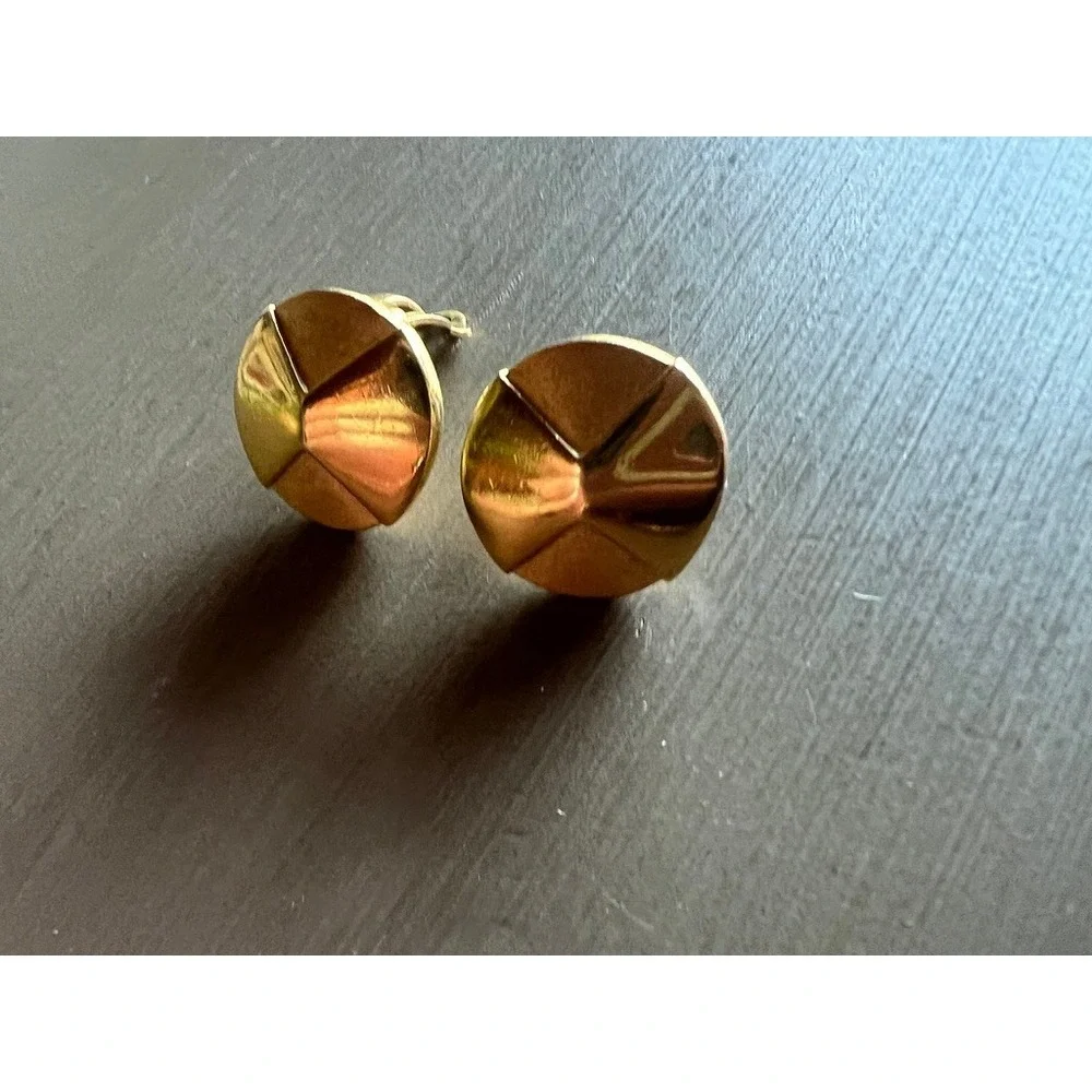 Givenchy Clip-On Earrings Gold 1979 Vintage Domed Faceted Studs Retro Glam Chic